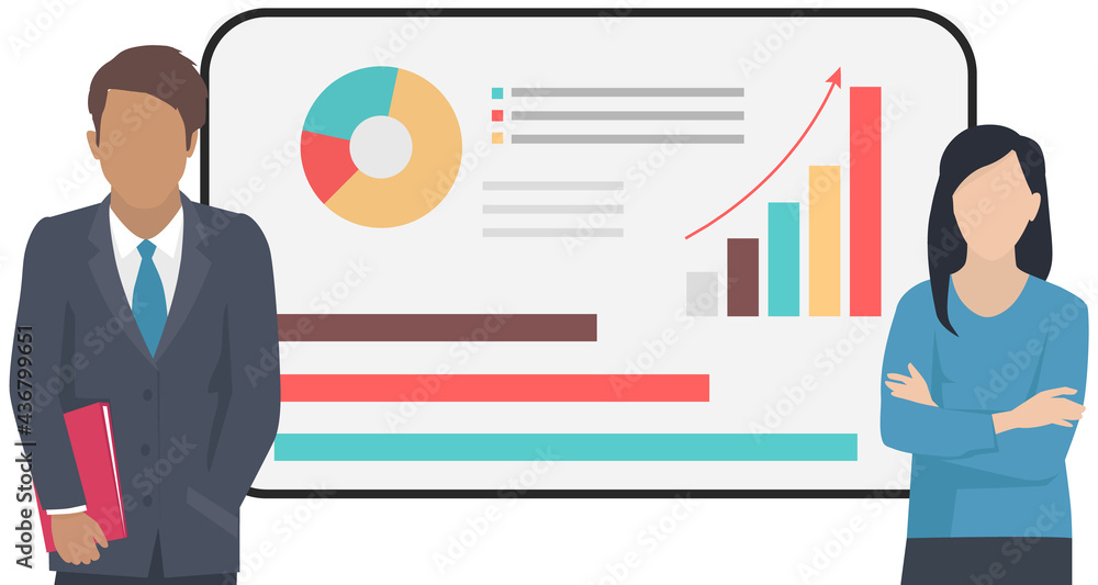 Poster successful business project presentation, company strategy planning, statistics indicators analysis.