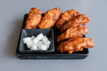 Korean style fried chicken in the restaurant.