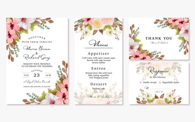 Set of Colorful Floral Wedding Invitation with Beautiful Pastel Flowers