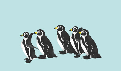 かわいいペンギンの手描きイラスト　青背景