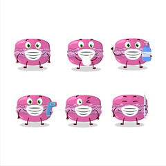 A picture of strawberry macaron cartoon design style keep staying healthy during a pandemic