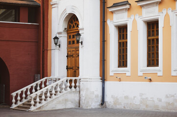 Architecture of Ancient Moscow. Old coinage on Red Square. Cozy old courtyard of the 19th century.