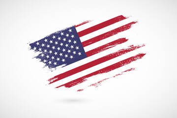 Happy independence day of United States of America with vintage style brush flag background