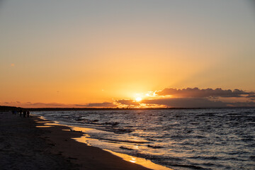 Beauty sunset view from beach in Jantar. Pomeriania, Poland