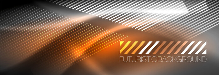 Neon glowing lines, magic energy and light motion background. Vector wallpaper template