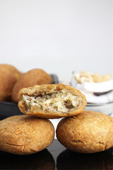 Kachori or dry kachori is popular streetfood of India deep fried and stuffed with spicy masala.