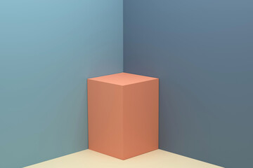 3D. Gray and pedestals orange abstract wall corner scene 3d. Empty pedestals for presentation....