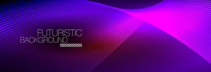 Abstract neon glowing light in the dark with waves. Shiny magic energy and motion concept, vector abstract wallpaper background