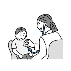 診察をする女性医師　診察を受ける男の子