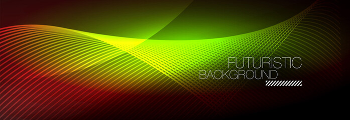 Abstract neon glowing light in the dark with waves. Shiny magic energy and motion concept, vector abstract wallpaper background