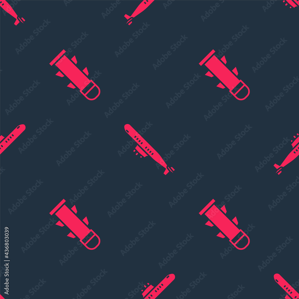 Poster set rocket and submarine on seamless pattern. vector