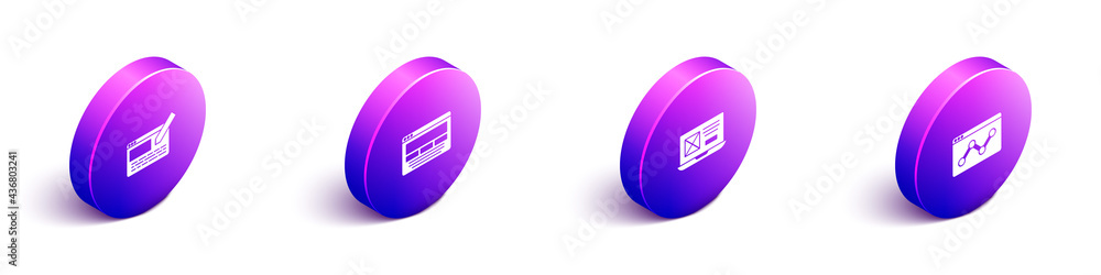 Poster set isometric ui or ux design, , and website statistic icon. vector