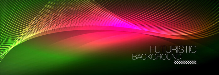 Abstract neon glowing light in the dark with waves. Shiny magic energy and motion concept, vector abstract wallpaper background