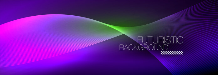 Abstract neon glowing light in the dark with waves. Shiny magic energy and motion concept, vector abstract wallpaper background