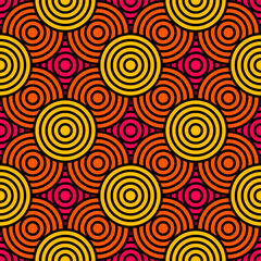 Patrón de círculos concéntricos solapados y coloridos con borde negro