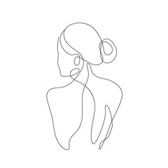 Trendy Line Art Woman Body Back. Minimalistic Black Lines Drawing. Female Figure Continuous One Line Abstract Drawing. Modern Scandinavian Design. Naked Body Art. Vector Illustration.