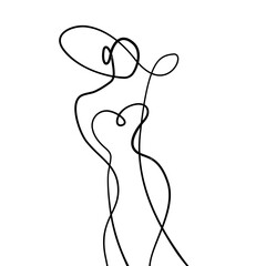 Woman One Line Drawing. Female Figure Continuous Line Art Drawing. Elegant Woman Silhouette. Abstract Poster, Minimalist Sketch Female Silhouette. Vector EPS 10