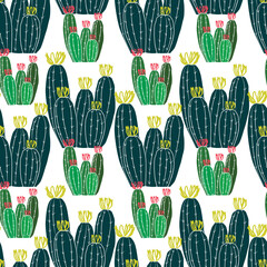 Cactus green plant Vector Seamless Repeating Pattern. Great as a textile print, fabric, background, packaging or giftwrap, wallpaper, scrapbooking, bookcover. Surface pattern design.