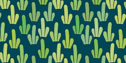 Colorful Cactus Vector Seamless Repeating Pattern. Great as a textile print, fabric, packaging or giftwrap, wallpaper. Surface pattern design.