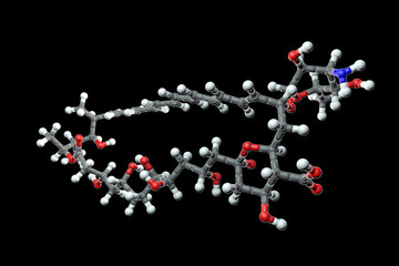 Amphotericin B antifungal drug molecule, 3D illustration