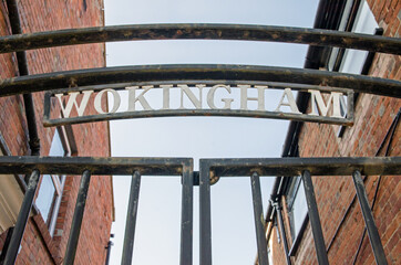 Iron sign for Wokingham viewed in the Berkshire town