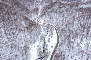 Curving Winding Road and Mountain Stream