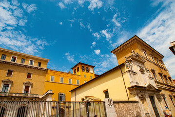 cozy old streets in Trastevere in may 2021, Rome, Italy. Trastevere neighborhood of Rome, on the west bank of the Tiber, architecture and landmark of the city of Rome, Lazio, Europe