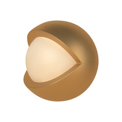 Golden abstract 3d open eye vector template. Decorative metal decoration ball with cutout and second sphere inside.