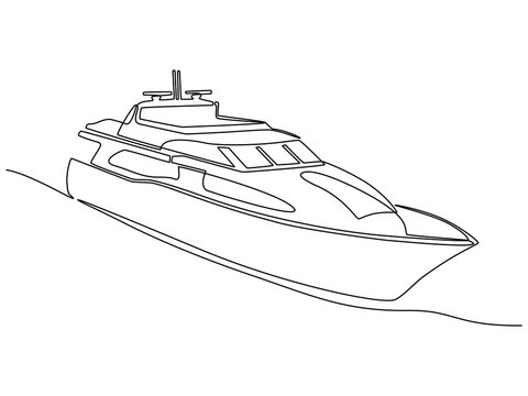 Continuous Line Drawing Of Cruise Ship Vacation Concept Vector Illustration