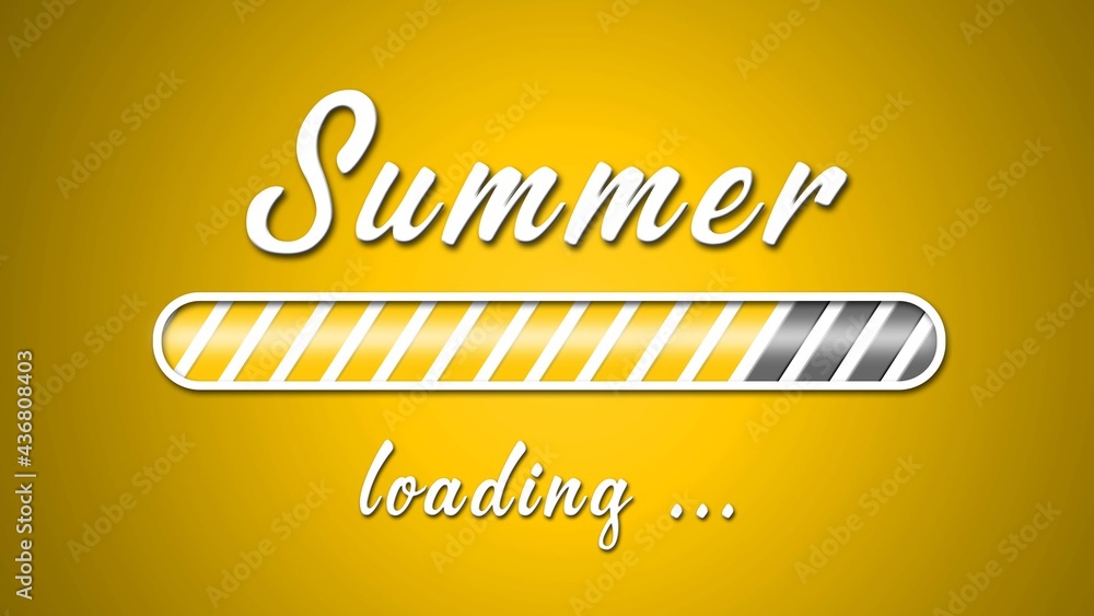 Poster loading summer greeting card - white lettering and loading bar on yellow background in light effect 