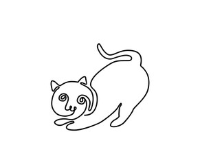 Continuous line art drawing of cat. Minimalist black outline art kitten isolated on white background.