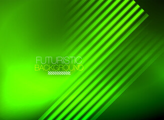 Bright neon color techno abstract background, shiny glowing neon lines in the dark background