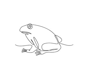 Continuous line art drawing of frog. Minimalist black outline art frog isolated on white background.