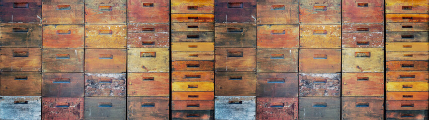 Beekeeper beekeeping background banner panorama wallpaper - wall made of many old rustic wooden...