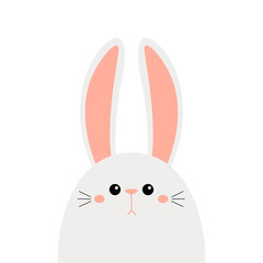 Bunny rabbit face head icon set. Cute kawaii hare animal. Cartoon funny baby character. Kids print for poster, t-shirt, sticker. Love. Scandinavian style. Flat design. White background.