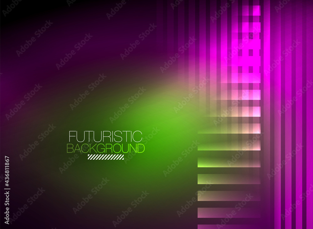 Poster bright neon color techno abstract background, shiny glowing neon lines in the dark background