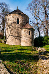 Fototapeta na wymiar The Romanesque Rotunda on Castle Hill. St Nicholas church in autumn scenery. Cieszyn, Teschen, Poland