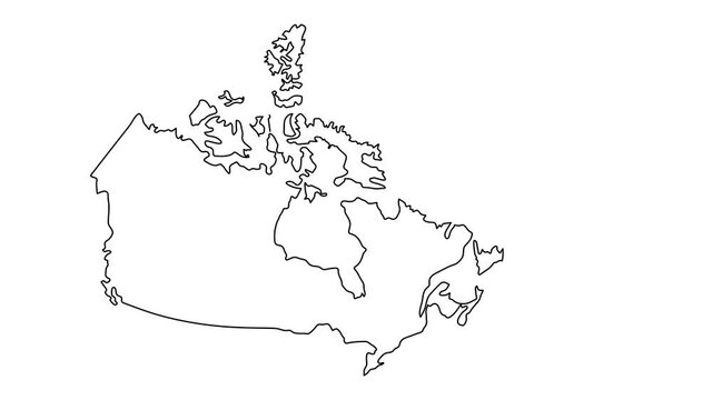Canada map animation line. Black line drawing on a white background.