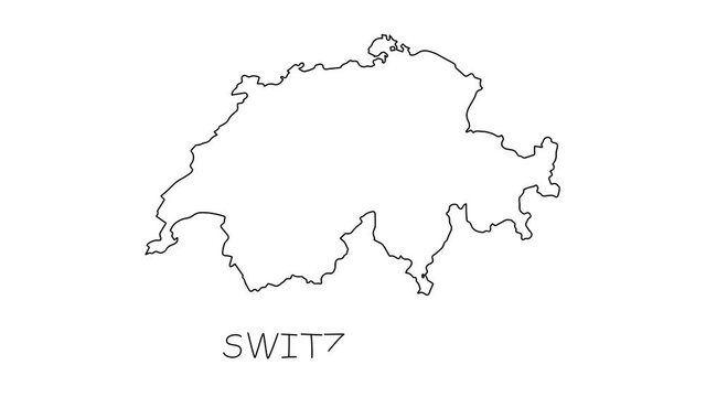 Switzerland map animation line. Black line animation letters drawing on a white background.