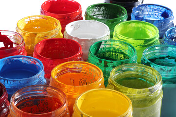 various paints in glass bottle