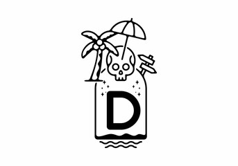 Black line art illustration of skull beach with D initial letter