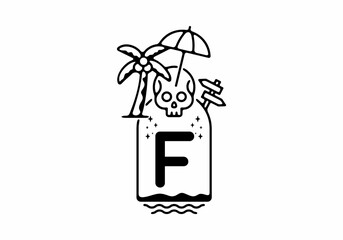Black line art illustration of skull beach with F initial letter