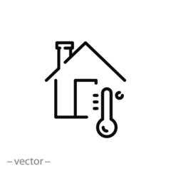 temperature change control in the house, icon, warm or cold air in the room, conditioning home concept, insulation thin line symbol on white background - editable stroke vector illustration eps10