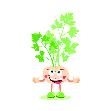 Cartoon celery root. Celery character. Healthy and nutritious food. Vector image.