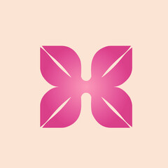 Letter X logo.Typographic icon.Lettering sign isolated on light background.Flower alphabet initial.Elegant, decorative, luxury, floral style.Pink color spring bud.Minimalist shape.