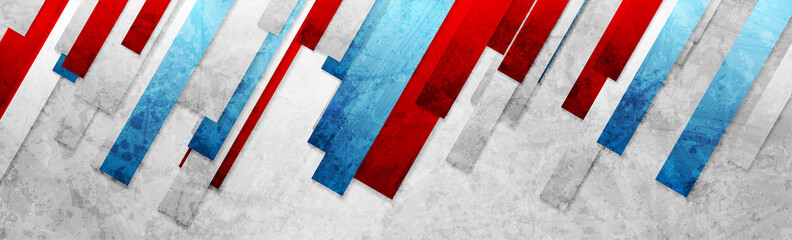 Blue red stripes grunge tech geometric abstract background. Vector banner design