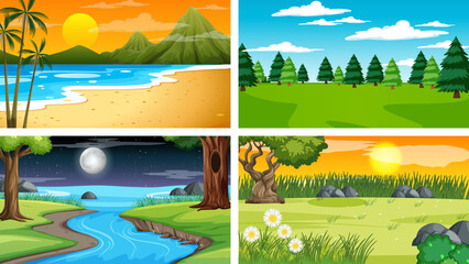 Four different scene of nature park and forest
