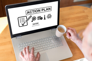 Action plan concept on a laptop