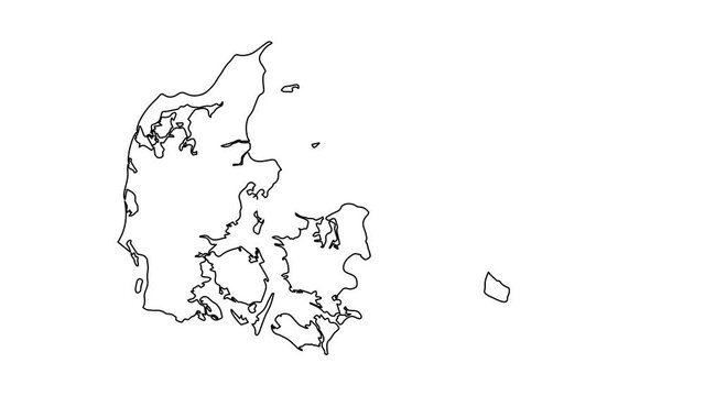 Denmark map animation line. Black line drawing on a white background.