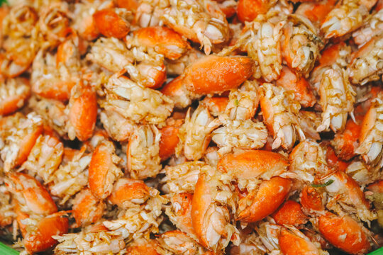 Crispy Sand Crab or Undur-undur Laut Goreng, Fried seafood snacks from Gunung Kidul Beach, Yogyakarta, Indonesia. Selective focus and noise food texture.